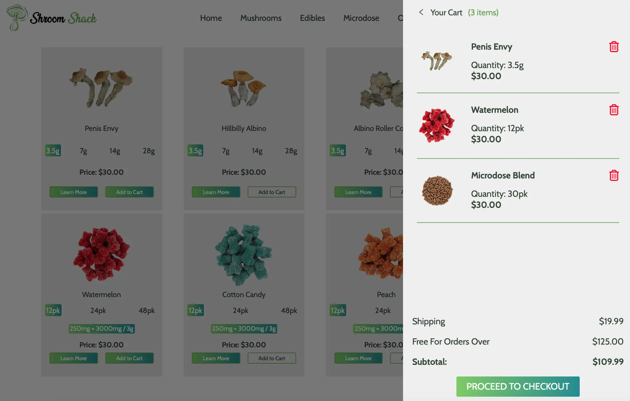 screen shots of ordering and shipping process